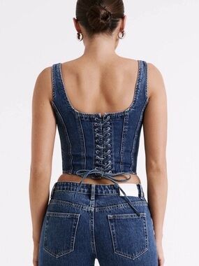 Meshki Bianca Denim Lace Up Corset Dark Blue Size L